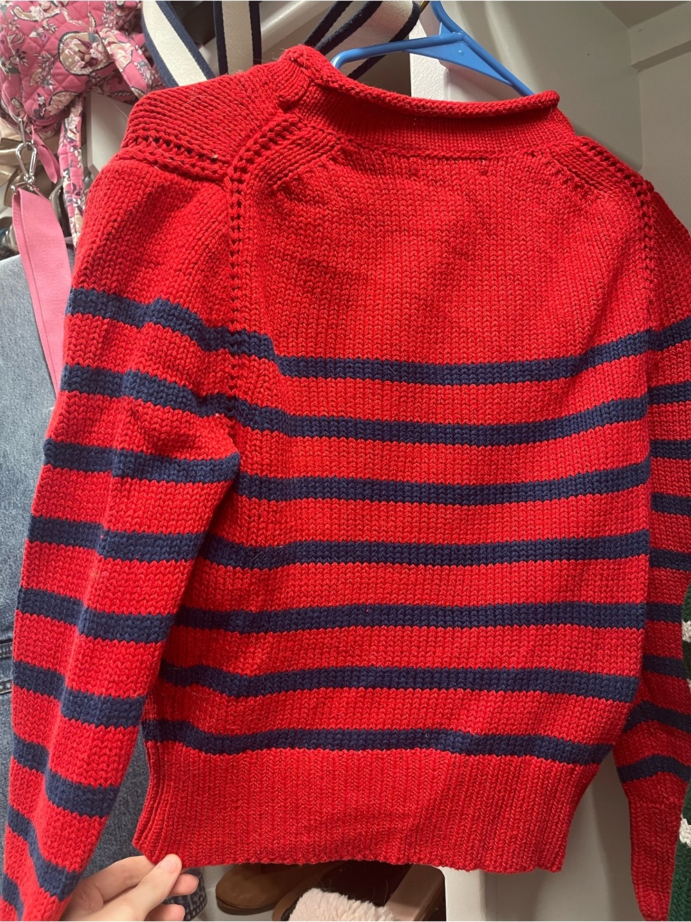 J. Crew Red Rollneck Sweater with Navy Stripes - Picture 4 of 4